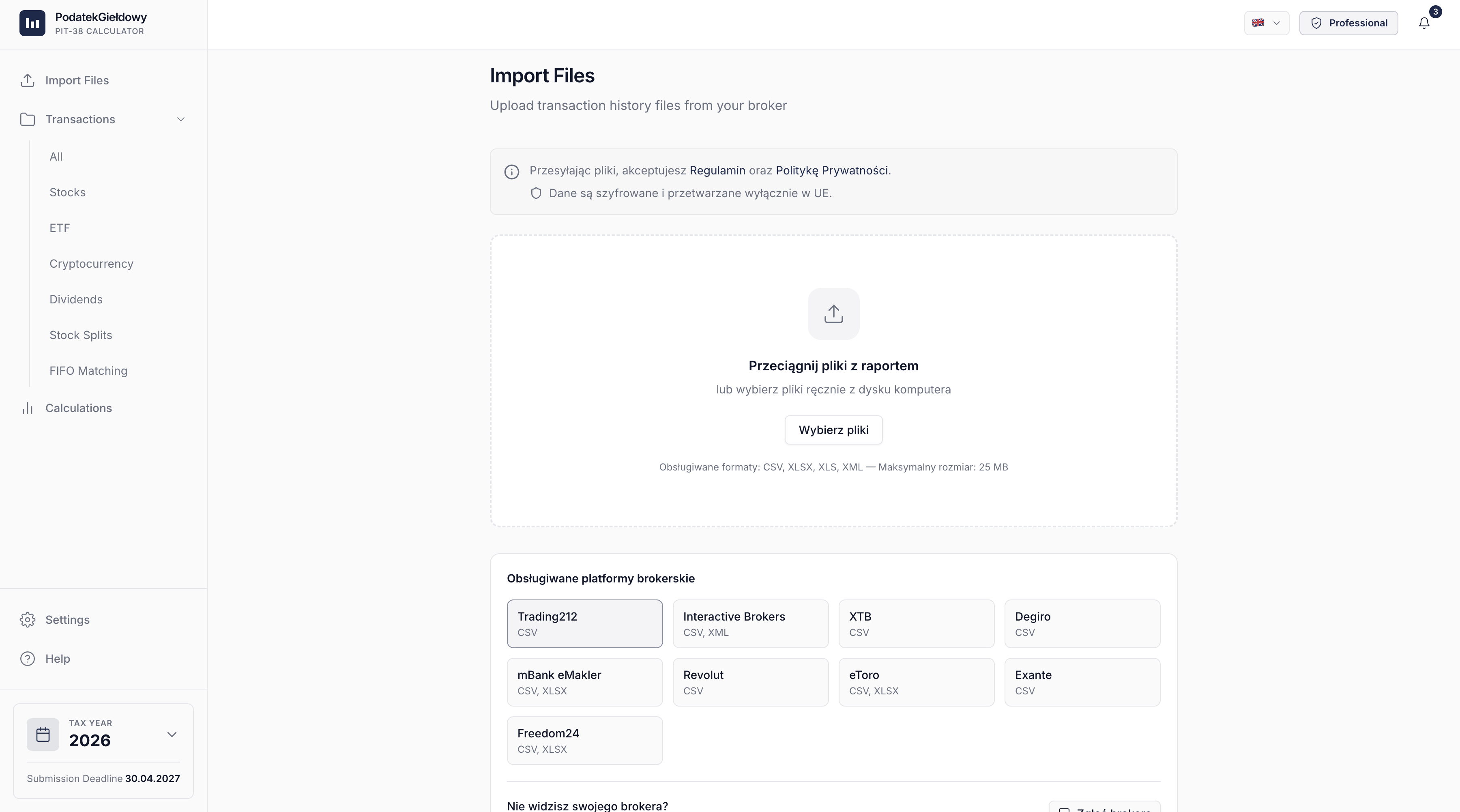 Importujesz raporty brokerskie - podgląd